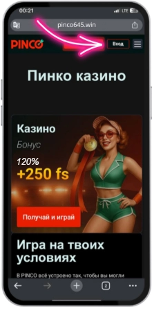 Нажать кнопку входа Pinco